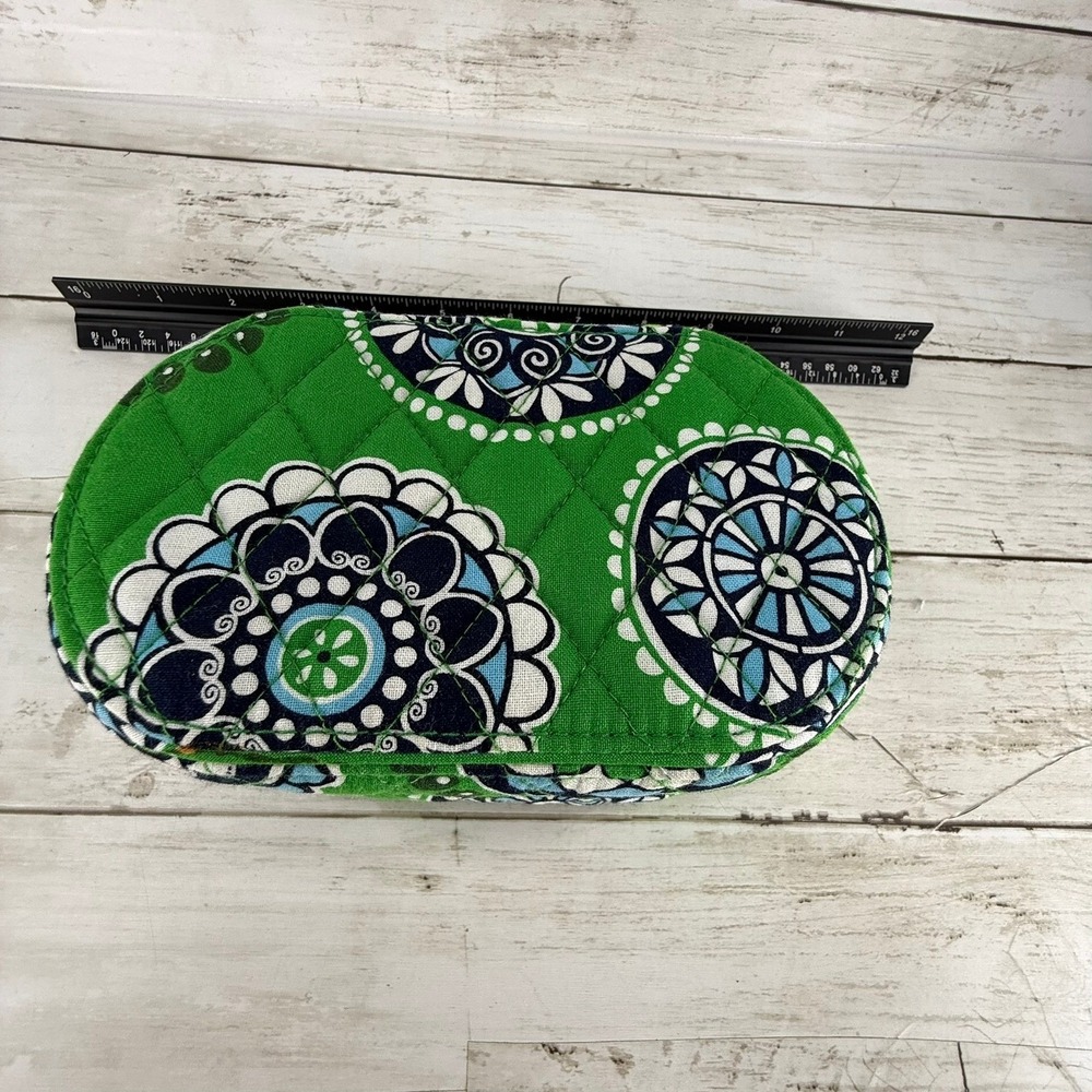 Vera Bradley Quilted Jewelry Organizer Case Green Navy Paisley Floral Travel Bag